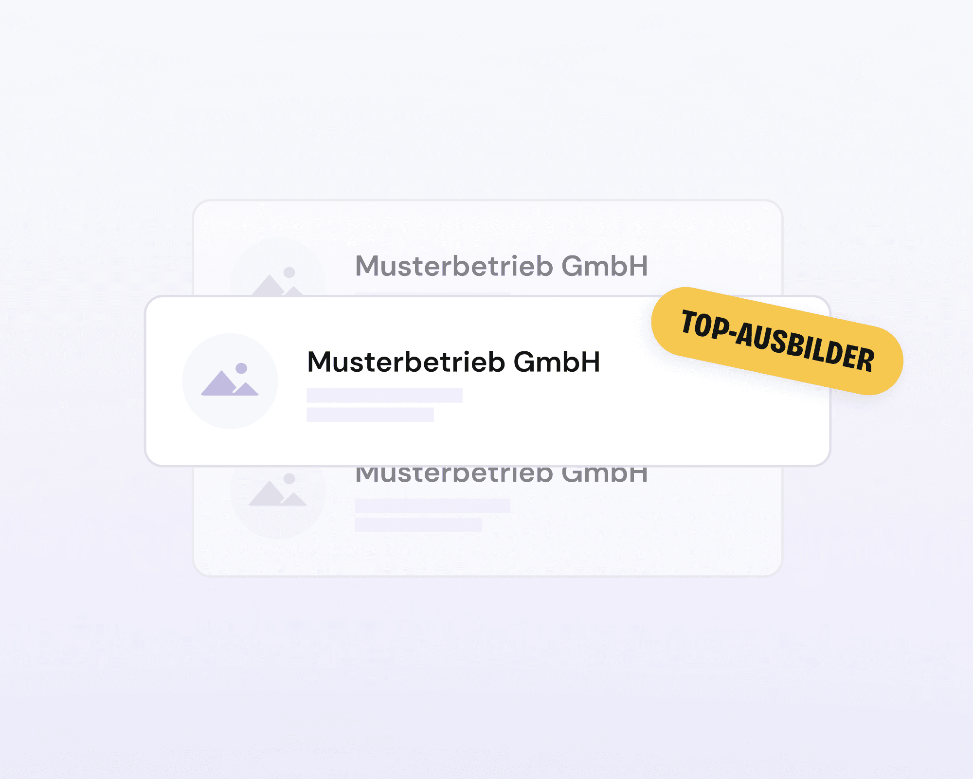 Drei Profile der „Musterbetrieb GmbH“, das mittlere hervorgehoben mit einer gelben Plakette „TOP-AUSBILDER“.